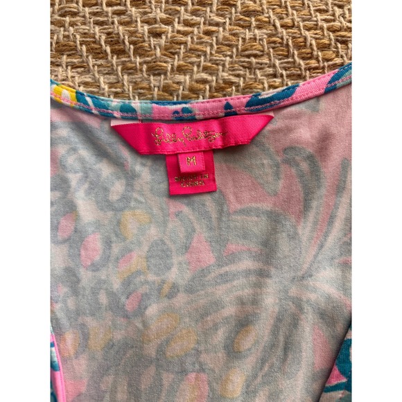 Lilly Pulitzer Pink Pineapple Sleeveless Wrap Dress Ruffle Hem Medium - Picture 3 of 10